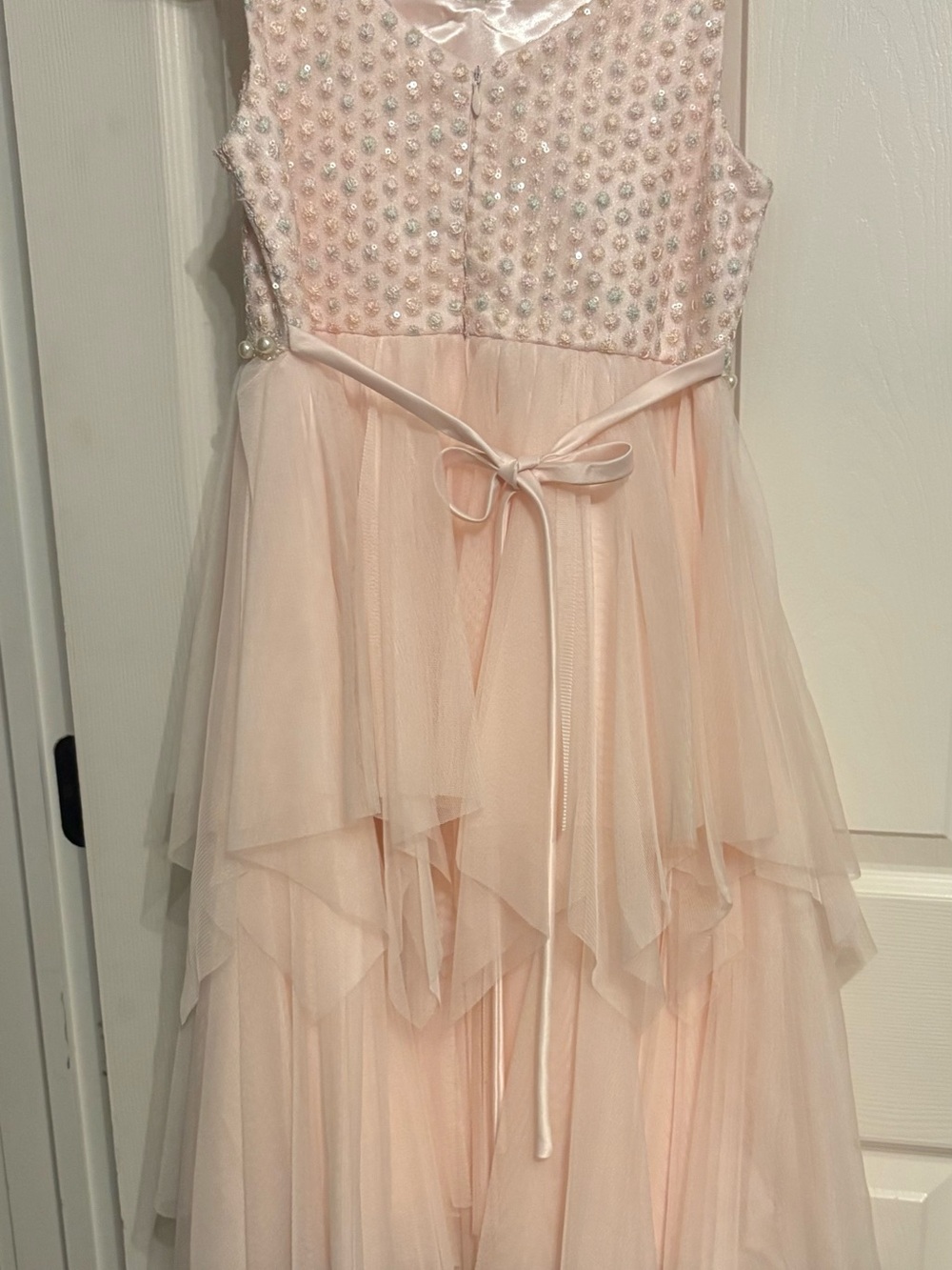 American Princess Pale Pink Beaded Tulle Layered Formal Dress